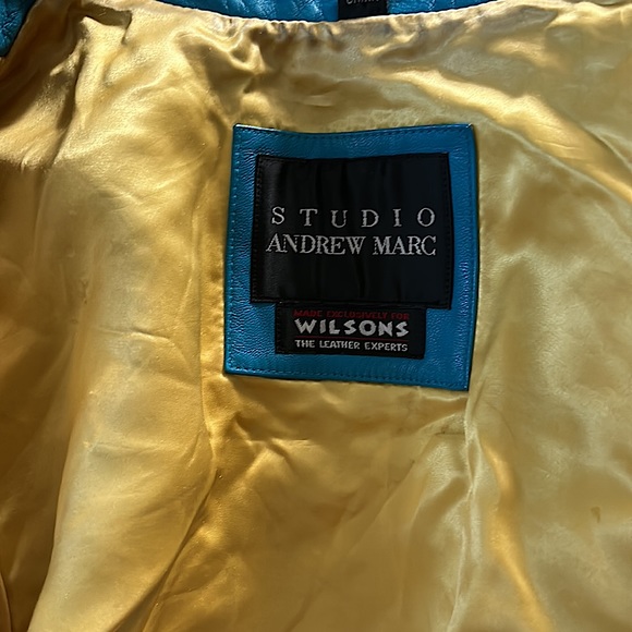 Studio Andrew Marc Wilson’s Vtg Turquoise Blue Leather Jacket Coat **Size S** - Picture 4 of 7
